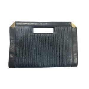 Jay Herbert New York Vintage Navy Blue Leather Woven Cutout Handle Clutch Bag